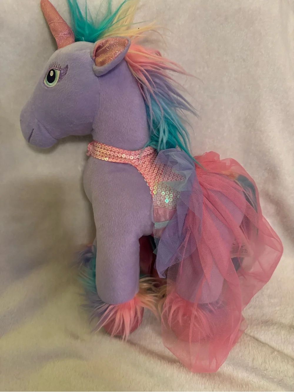 Build-A-Bear Purple Plush Unicorn with Pink Tutu and Rainbow Mane